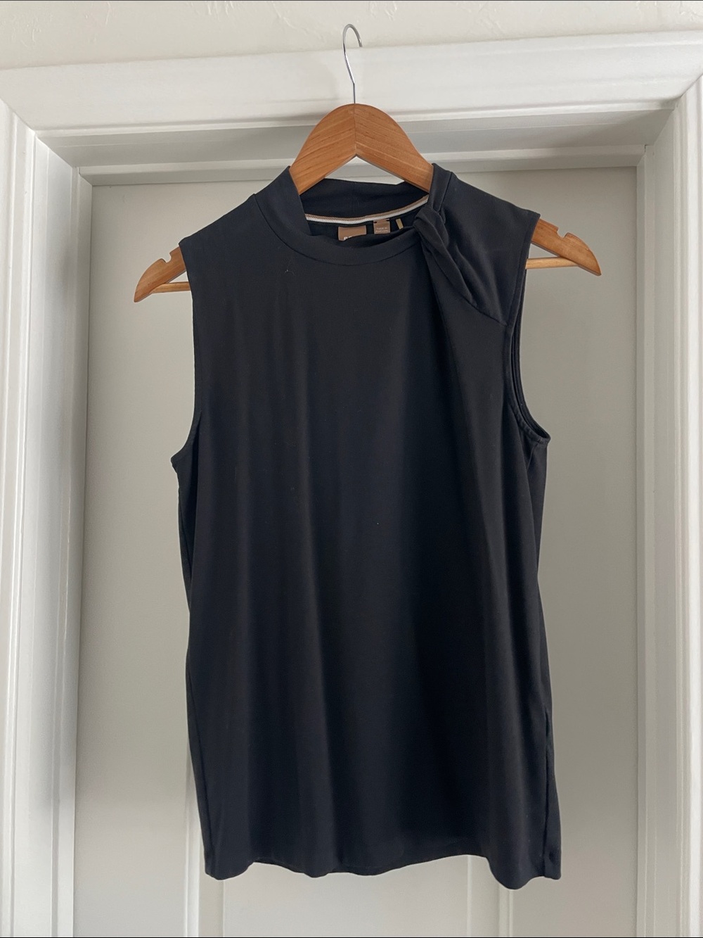 Hugo Boss Sleeveless Black Knot-Shoulder Tank Top